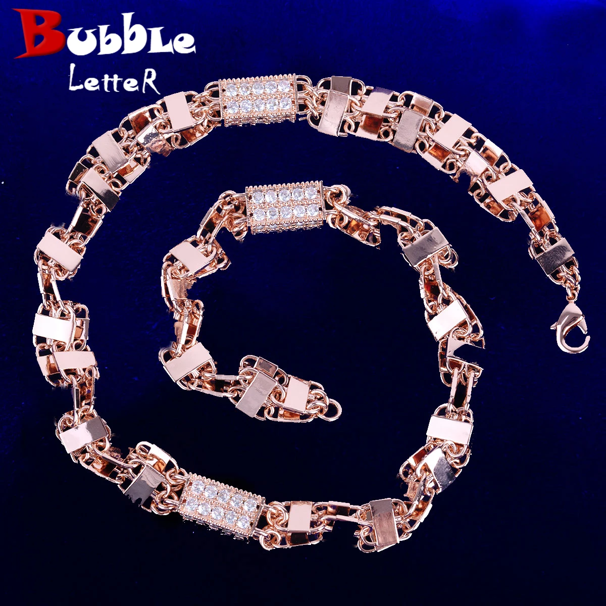 

Bubble Letter 15MM Block Chain Hip Hop Choker Necklace Iced Out Micro Pave Cubic Zirconia Gold Color Link Fashion Punk Jewelry