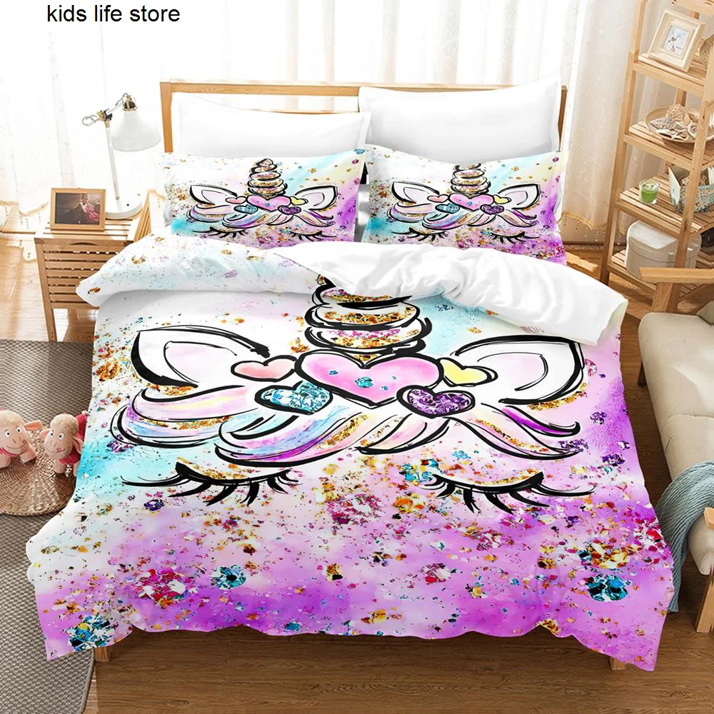 

Rainbow Pink Unicorn Bedding Set Twin Full Queen King Size Color Kawaii Bed Set Aldult Kid Bedroom Duvetcover Sets 3D Print