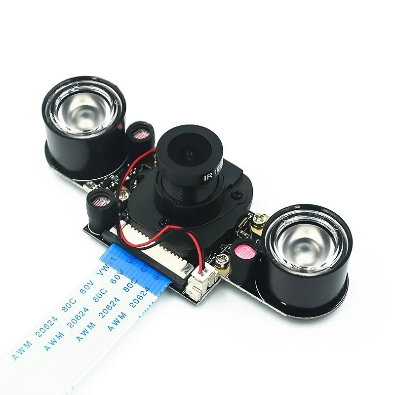 Камера ночного видения «рыбий глаз», 5 МП, с регулируемой камерой и 2 светодиодными фонариками для Raspberry 4B/3B +