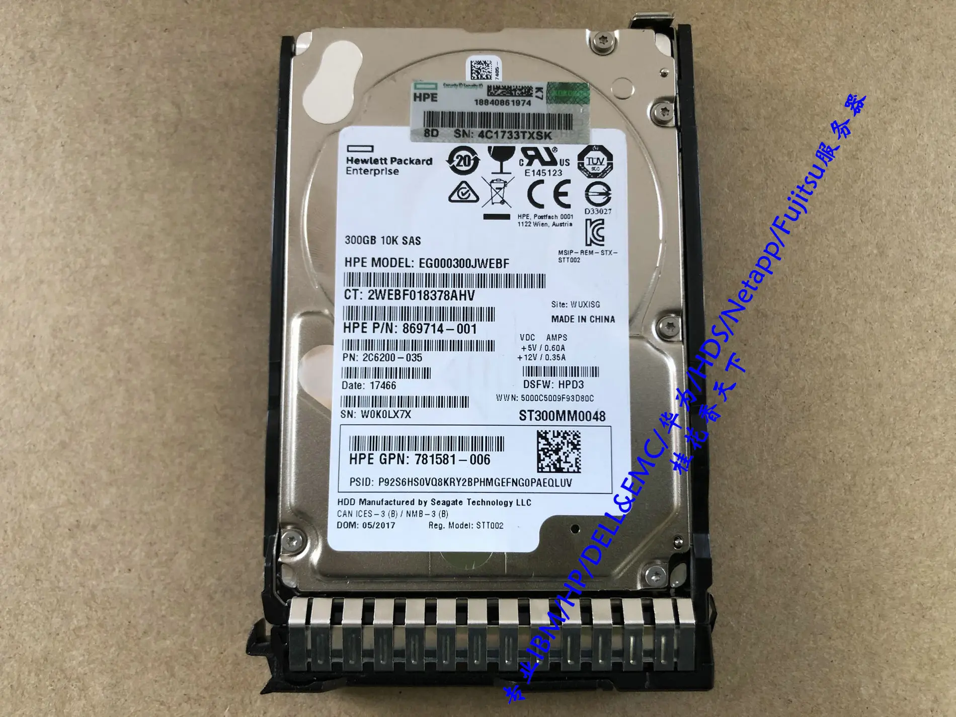 

872735-001 300G 10K SAS 12G 2.5 872475-B21 G10 hard disk