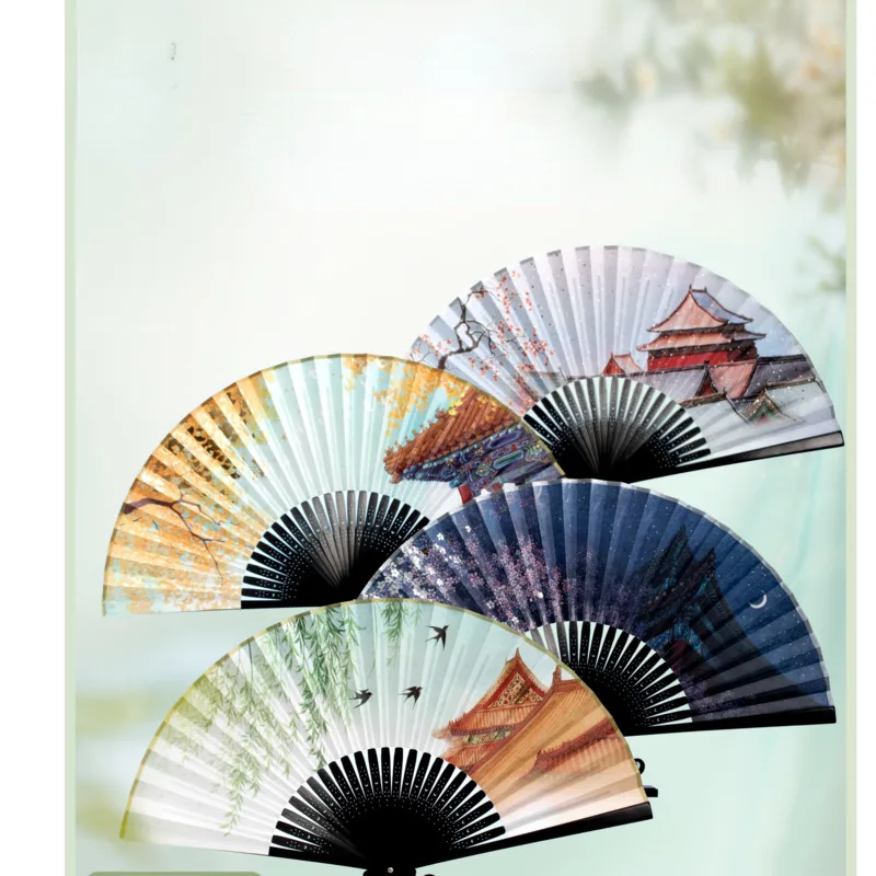 

Креативный ручная роспись, запрещенный город, четыре сезона, бамбуковый женский веер для рук, веер для танцев в китайском стиле, древний Хань