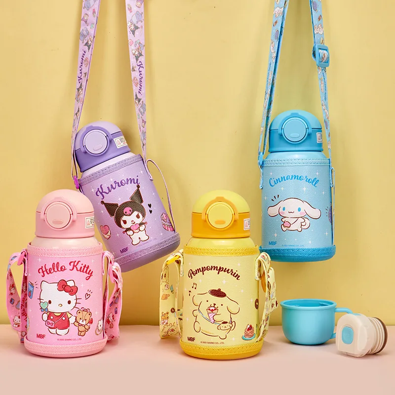 

Термос Sanrios, чашка Kawaii Hello Kitty Cinnamoroll Kuromi, милый большой объем, ремешок, чайник для воды, детская соломенная чашка для воды, подарок