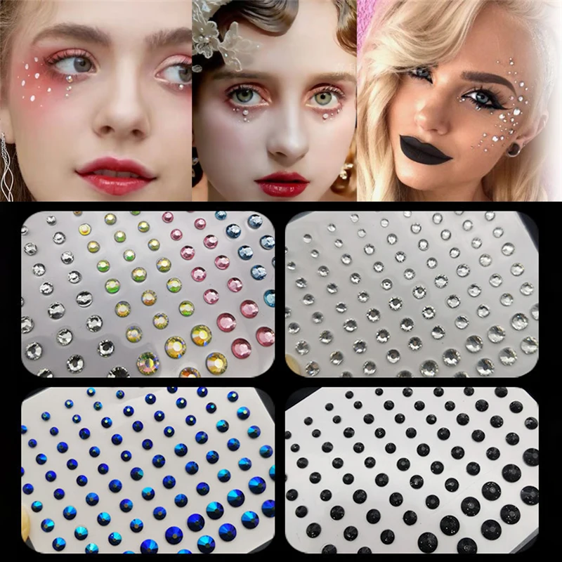 Crystal Makeup Art Eyeliner Glitter Face Jewelry Sticker Fake Dermal Piercing Temporary Tattoo Party Bady Makeup Tool Rhinestone