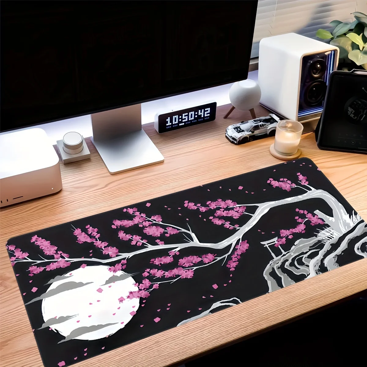 Игровой коврик для мыши с цветком сливы и луной нескользящий резиновый материал