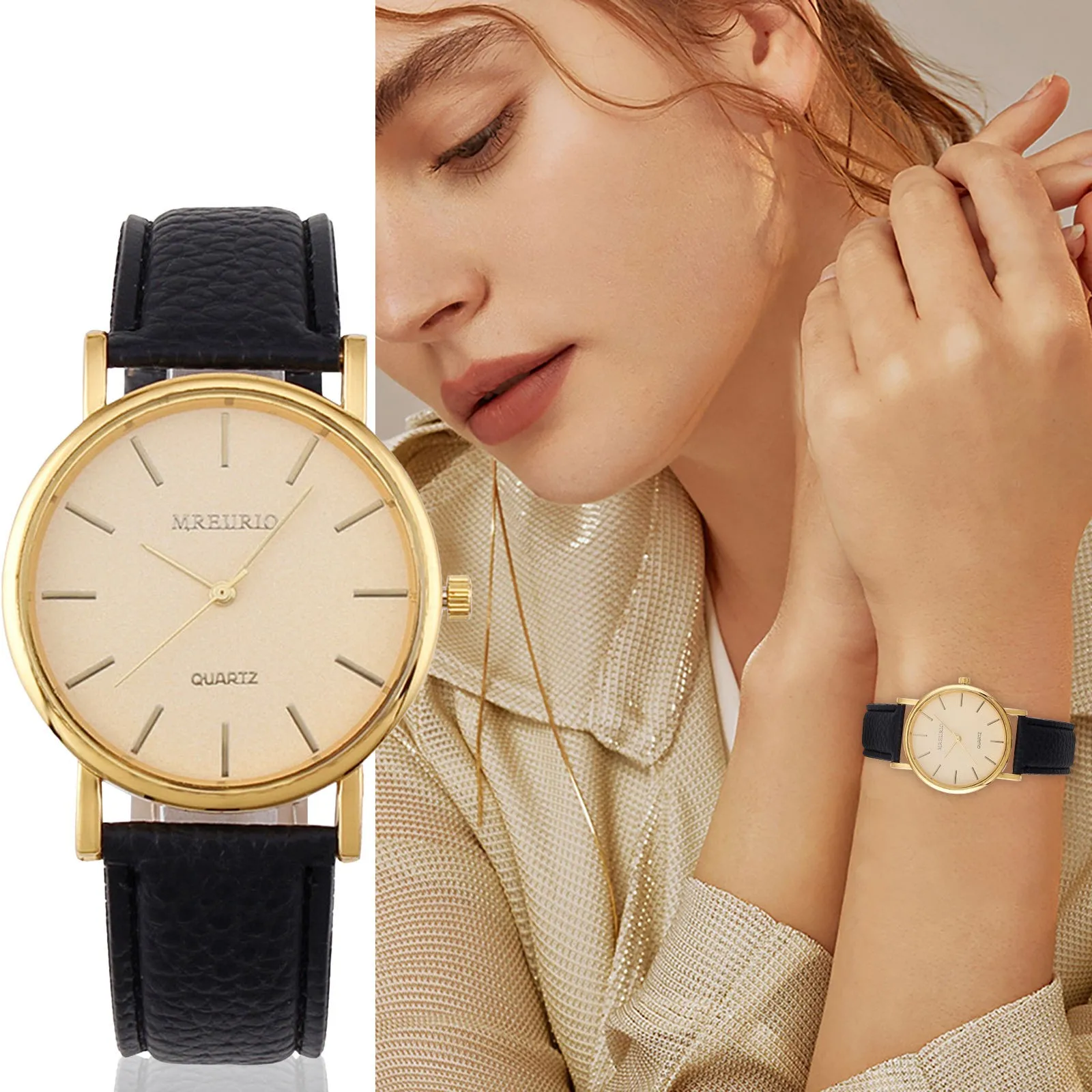 

Wind up Watch Gold Dial Quartz Watch Belt Ladies Watch Men's Watch