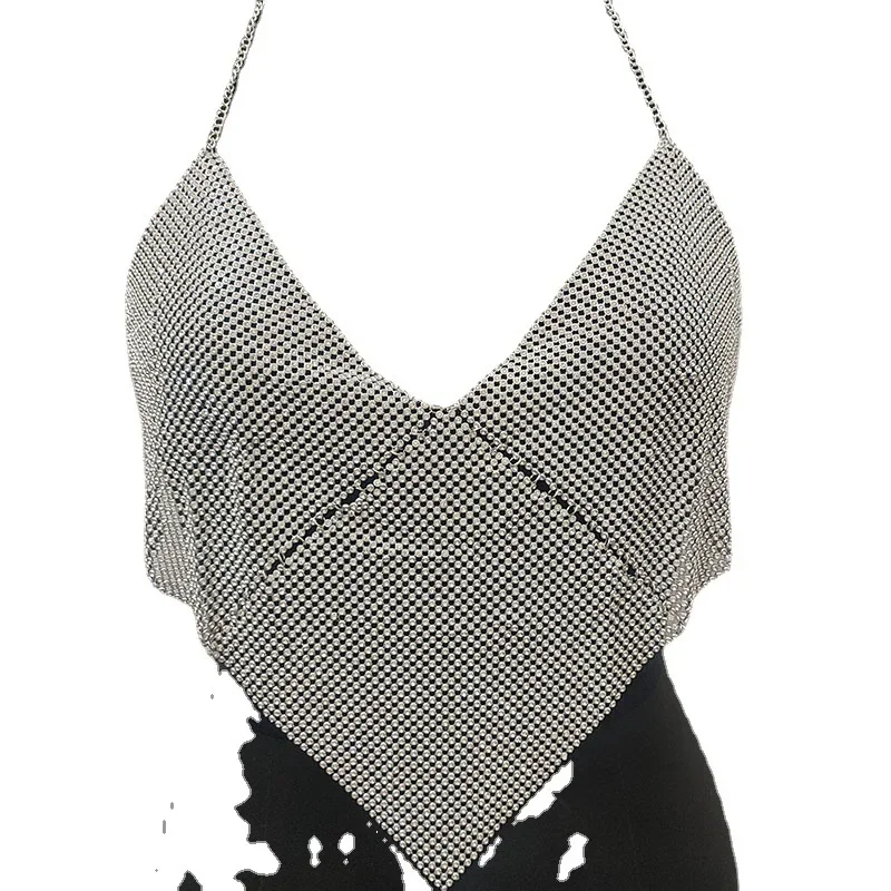 Блестящий топ с глубоким V-образным вырезом Skl000114 женская одежда жилет открытой