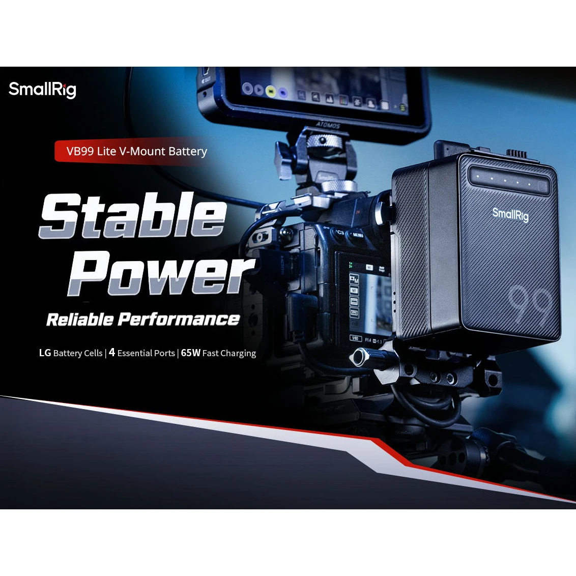 Фото SmallRig VB99 Lite Mini V Mount Аккумулятор 14,54 В 6800 мАч 99 Втч Power Bank с быстрой зарядкой 65 Вт для камеры телефона с подсветкой COB №2