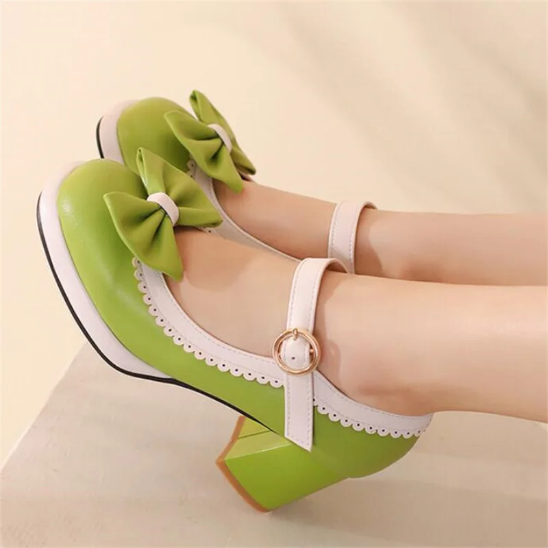 

Square Toe Elegant Mary Janes High Heels Women Pumps Bow Buckle Designer Shallow Office Lady Lolita Shoes zapatillas mujer