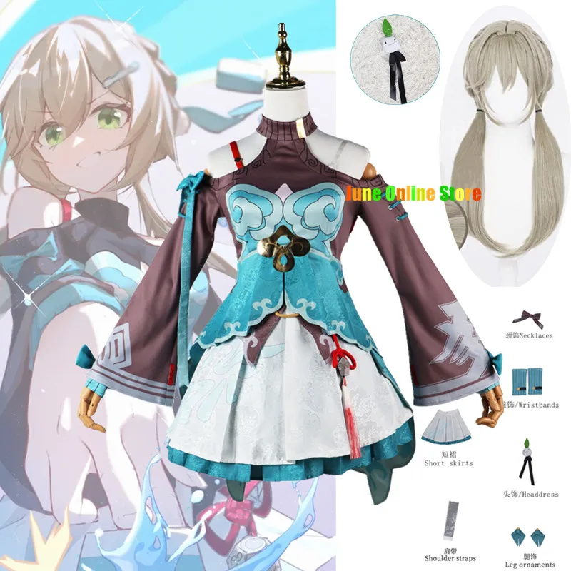 

Qingque Cosplay Game Honkai Star Rail Costume Full Set With Accessories Qing Que Heat Resistant Synthetic Cosplay Costume Wig