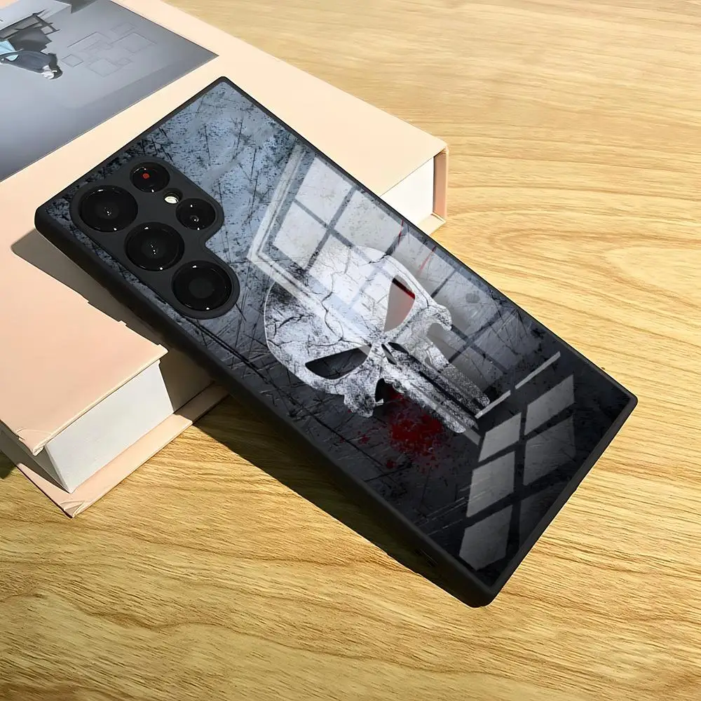Фото Чехол для телефона Marvel Punisher Skull для S25 Ultra Samsung S24 Fe S22 S20 S23 21 Plus A54 A34 A53 A16 Стеклянная крышка №4