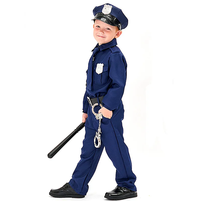

Boys Halloween Policeman Costumes Kids Children Police Uniform Cosplay Carnival Purim Parade Stage Showing Role Play Party Dress