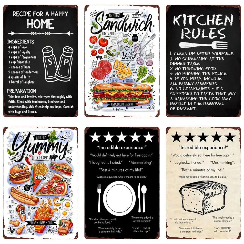 Кухонные правила Ретро жестяной знак паста сэндвич металлическая пластина