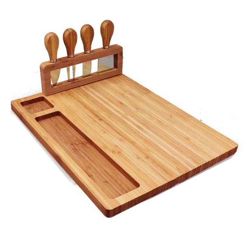 

Hot-Bamboo Cheese Board Set Charcuterie Platter And Serving Meat Board Unique Gifts Christmas Wedding Birthday Anniversary