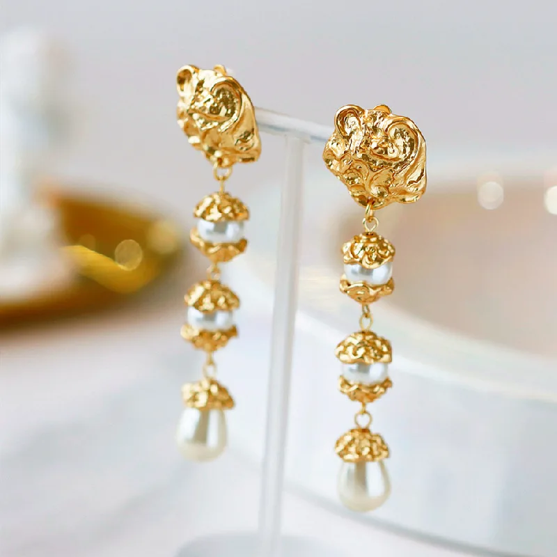 

Personality Fashion Metallic Pearl Long Drop Earrings For Women 2023 New Statement Earings Wholesale