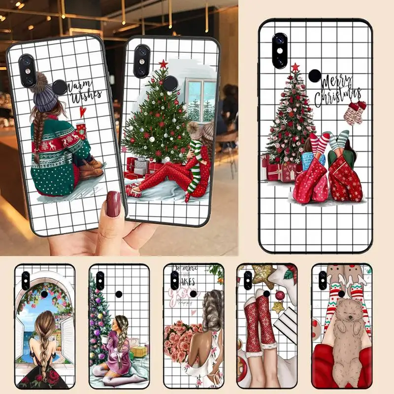

Merry Christmas Girl checkered Phone Case For Xiaomi Redmi note 7 8 9 11 i t s 10 A poco f3 x3 E pro lite funda shell