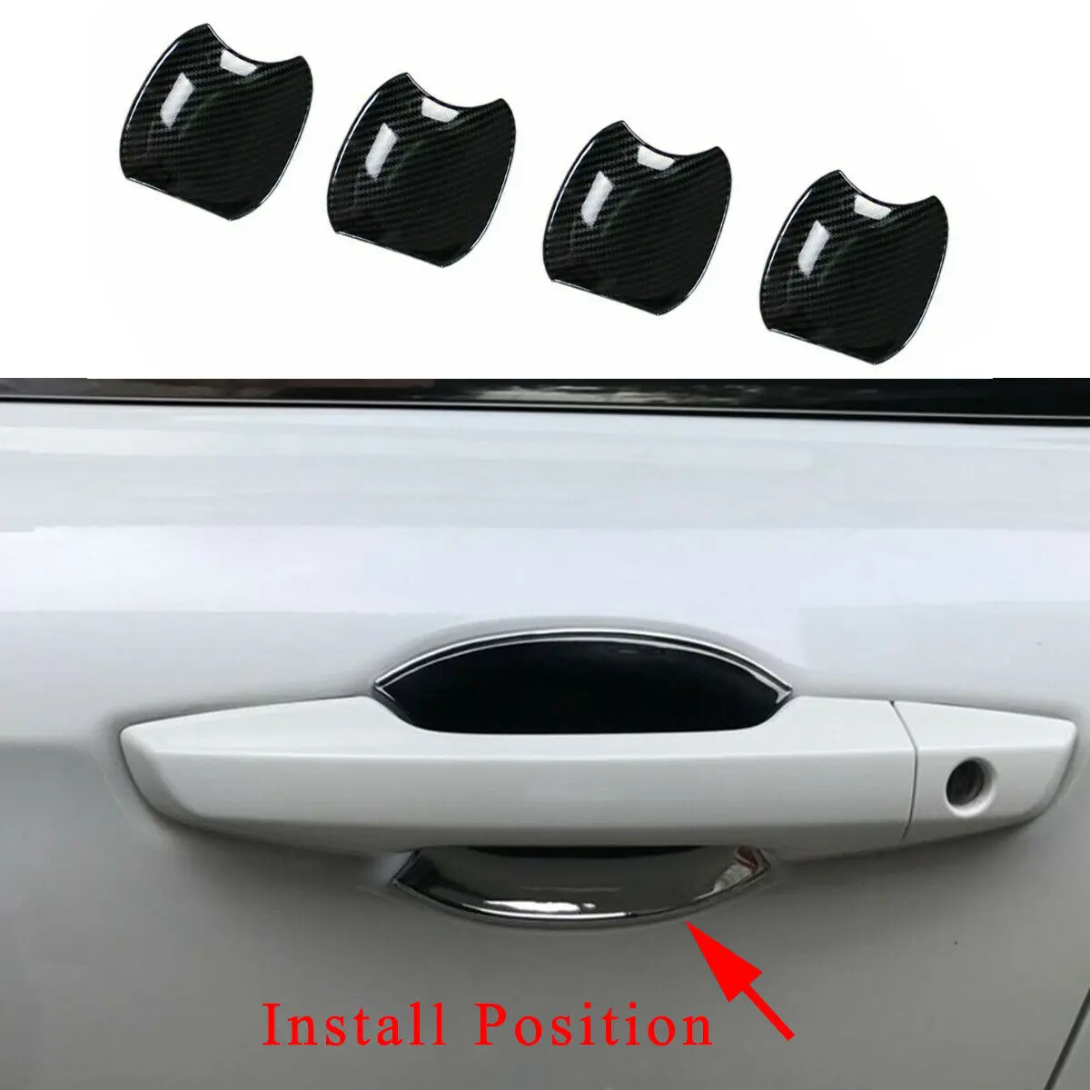 

Carbon Fiber Door Handle Bowl Cup Cap Cover Trim Garnish For Toyota RAV4 2019 2020 2021 Accessories 4PCS Black