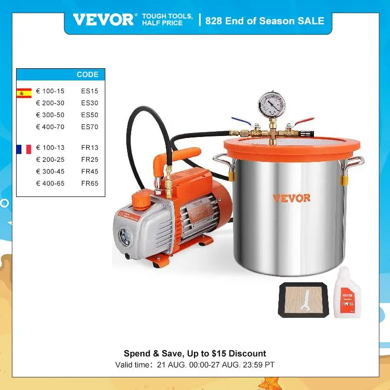 

VEVOR 3GAL/5GAL Vacuum Chamber&3.5CFM Pump Kit Tempered Glass Lid Vacuum Degassing Chamber Kit for Stabilizing Wood, DIY Epoxies