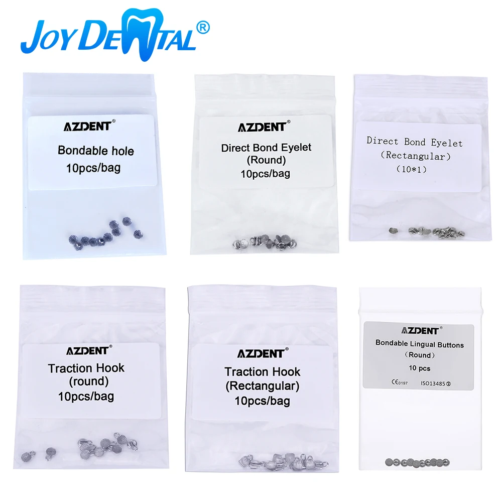 

JOY DENTAL 10Pcs/Pack Dental Orthodontic Consumables Round/Rectangular/Round Mesh Base Bondable Traction Hook Lingual Button