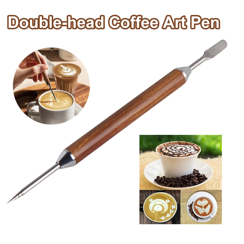 

Stainless Steel Coffee Art Pen Wood Handle Latte Pull Flower Needle Barista Tool Coffee Cappuccino Latte Decorating Kitchen Tool