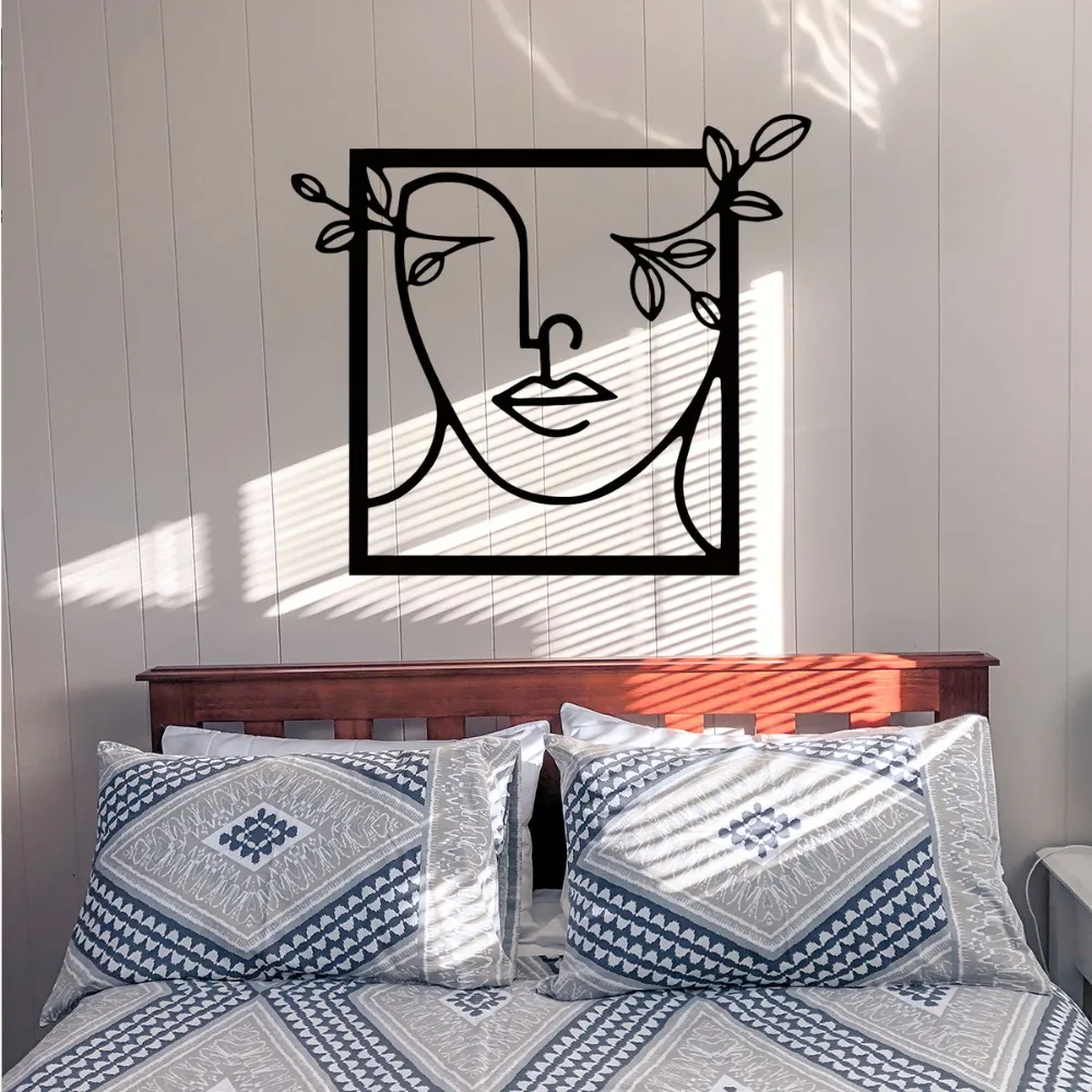 Металлическое Настенное Искусство Дежурства Женского Лица С Листьями. Стильное