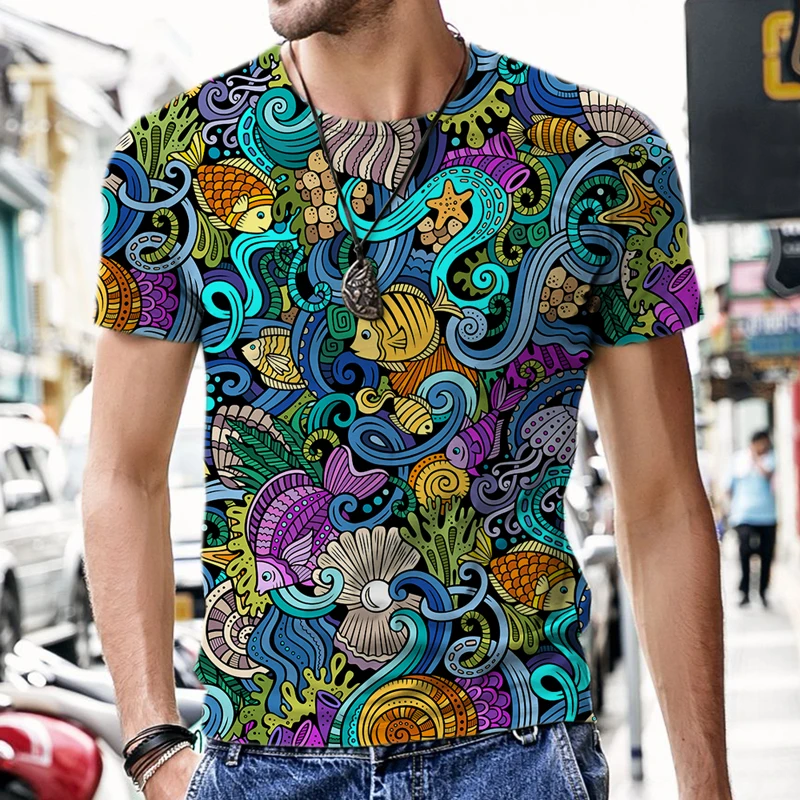 

2022 New Summer hot Retro Ocean Series T-shirt men's casual fashion men's and women's short sleeve 3D printing Men clothing Tops
