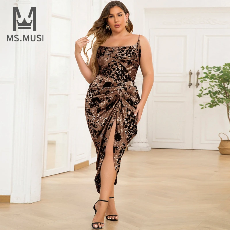 

Новинка 2023, модное женское сексуальное платье-миди на бретельках MSMUSI с драпировкой, открытой спиной и разрезом, без рукавов