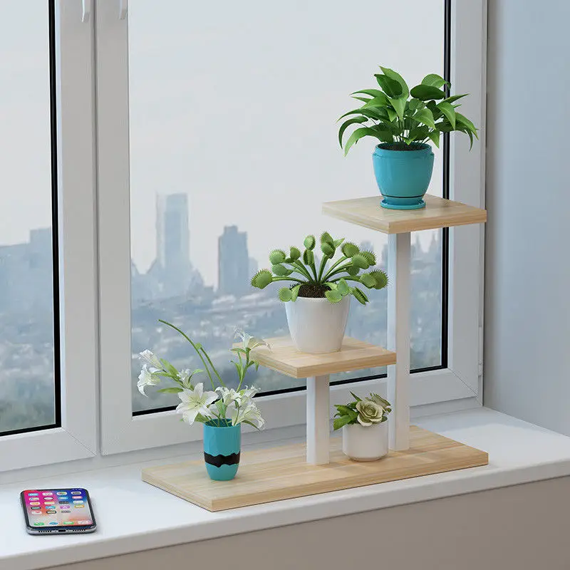 

Flower shelf balcony multi-layer bay window wrought iron small flower stand bedroom flower pot rack solid wood office desk rack