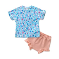new casual girl set knit cotton rainbow strips vest shorts 2pcs children clothing set little girl summer print ruffles shirts