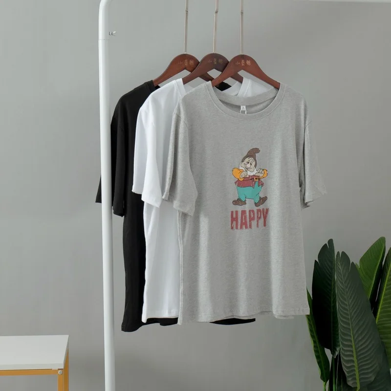 

Bornladies, футболка с мультяшным принтом, женские свободные топы из чистого хлопка с коротким рукавом, 2022, Женская Базовая рубашка, сезон весна-л...