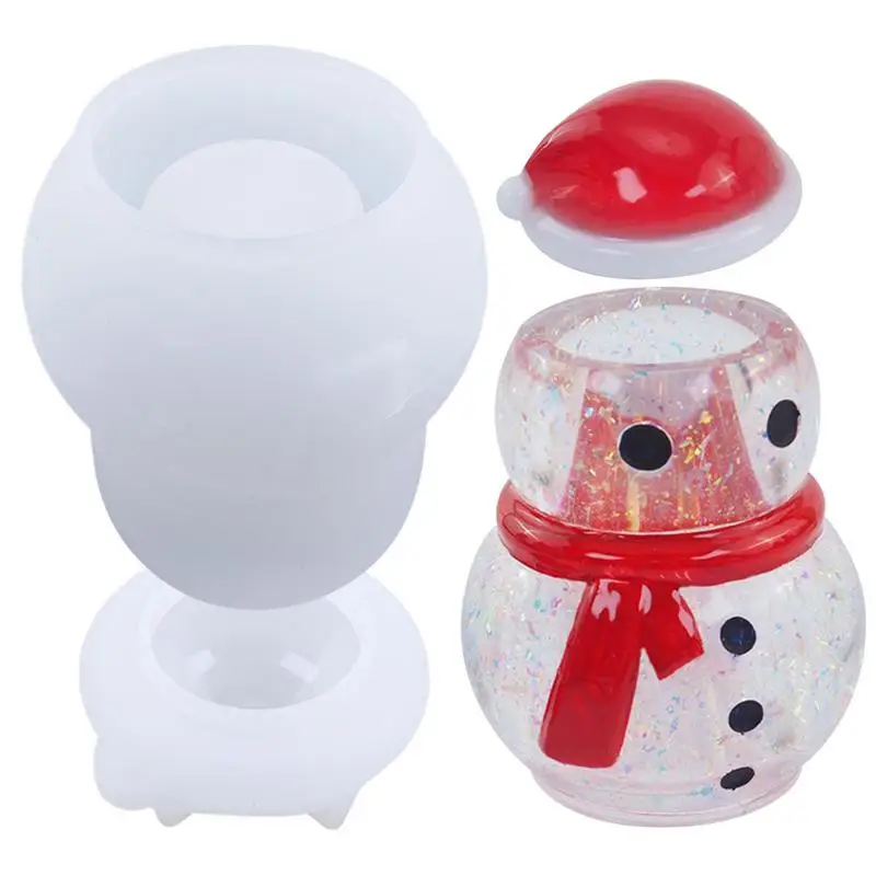 

DIY Crystal Epoxy Mold Silicone Mold For Making Storage Jar Snowman Christmas Tree Shape Bottle With Lid