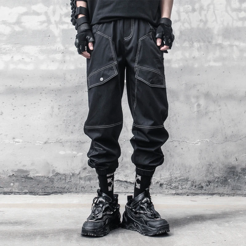 Summer New Jiming Thread Binding Functional Overalls Men's Fashionable Dark High Street Loose Small Foot Casual Pants