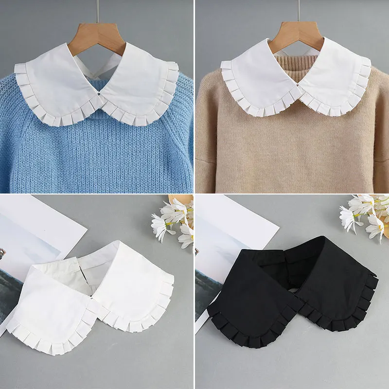 

New Doll Fake Collar Front Tie White Fake Collar Detachable Women Girls Vintage Lace Ladies False Blouse Sweater Collar Decor