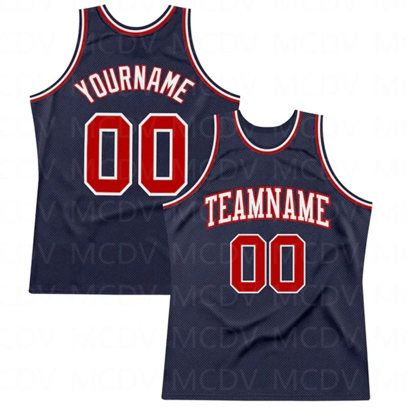 

Custom Navy Red-White Authentic Throwback Basketball Jersey 3D Print Team Name Number Vest Game Practice Clothes Adult/Youth