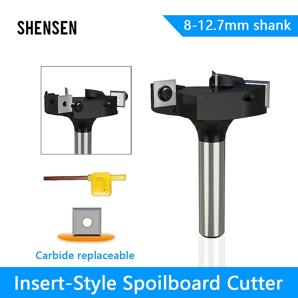 1 Pcs 8mm CNC Surfacing Router Bit Insert-Style Spoilboard Face End Milling Cutter T Type Planer Slotting Bit for Wood Tool