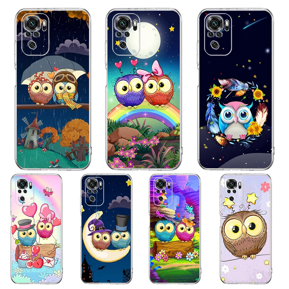 

Cute Cartoon Owl Phone Case Cover for Redmi Note 10 11 12 7 8 8T 9 K40 Gaming 9A 9C Pro Plus Transparent Silicone Shell Capa Bag