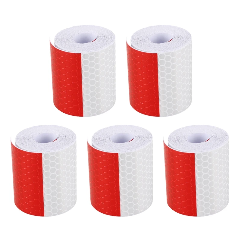 

5X 2 Inch x 10Ft 3 Meters Night Reflective Safety Warning White Red Tape Strip Sticker
