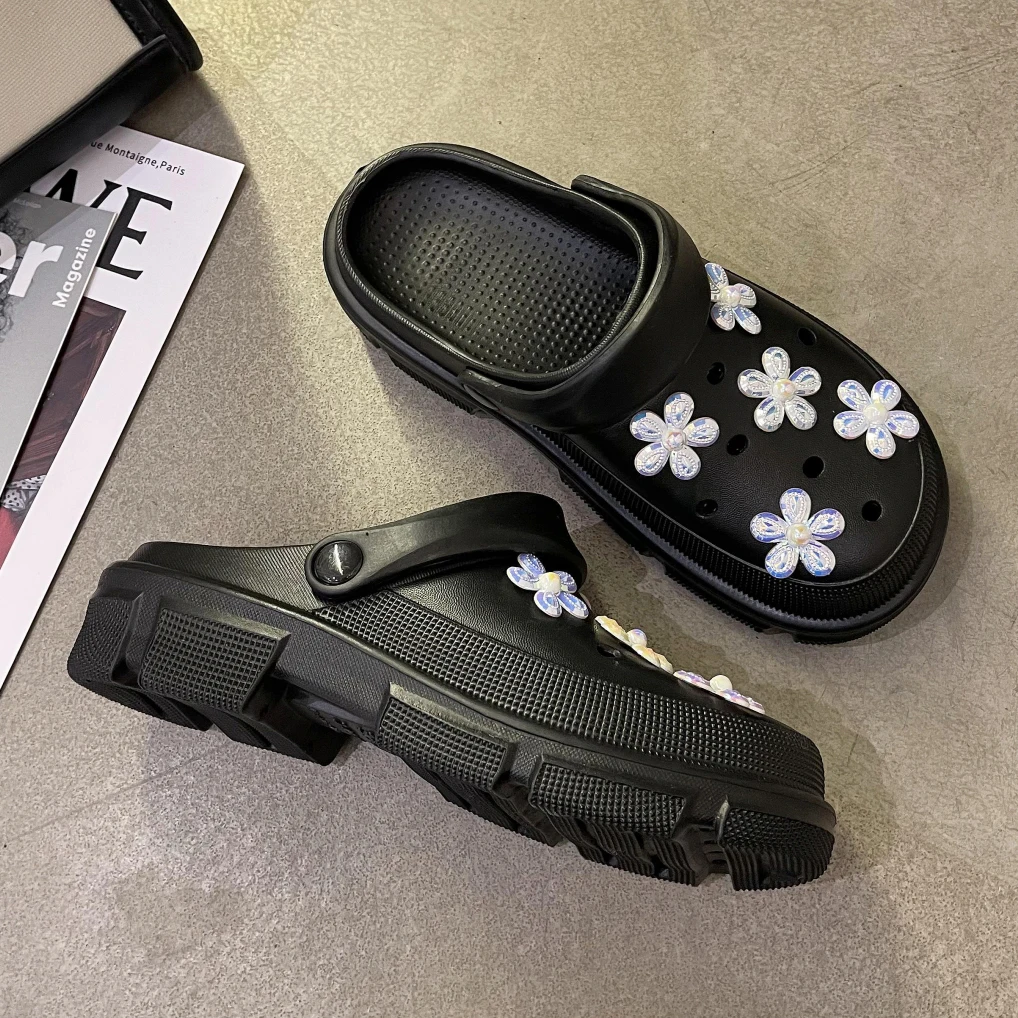 

Сандалии женские летние для сада и пляжа, шлепанцы с кристаллами и жемчугом, обувь для ванной комнаты