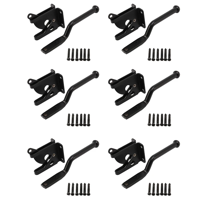 

6X Self Locking Gate Latch Automatic Gravity Lever Fence Gate Lock For Wood Fence Gate Door Latches Steel Black