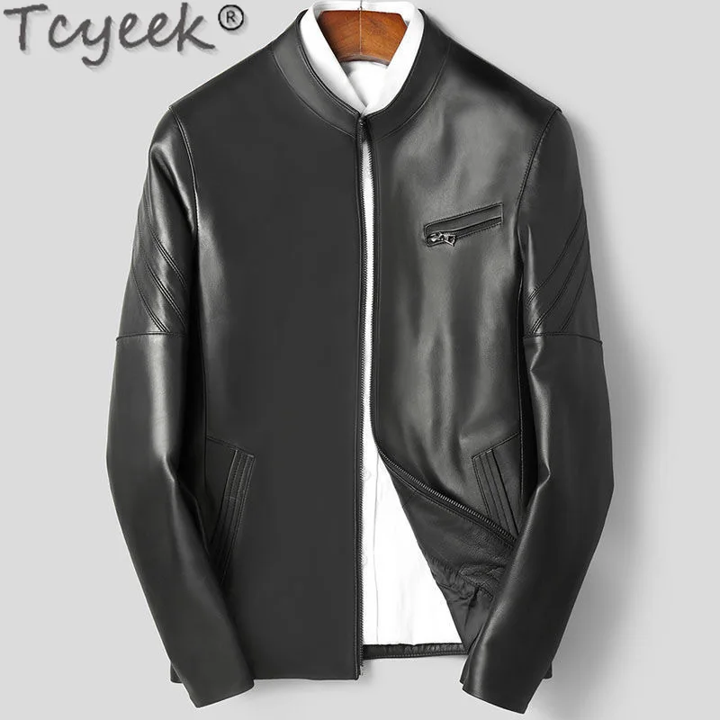 

Tcyeek Men's Genuine Leather Jacket Sheepskin Short Leather Jacket Spring Black Motorcycle Jackets for Men Clothing Chaquetas