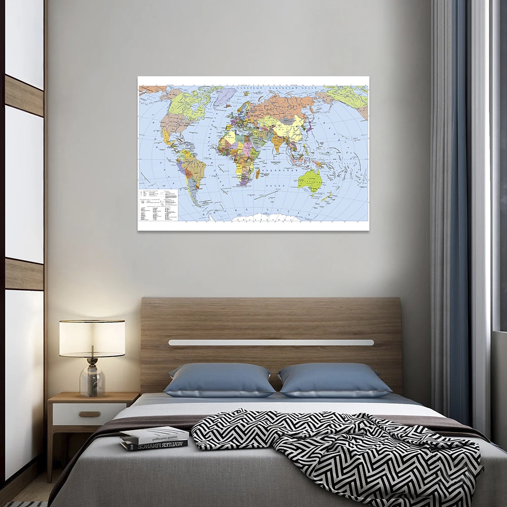 

150*100cm The Russian World Map with Details Non-woven Canvas Painting Wall Art Poster School Supplies Classroom Home Decor