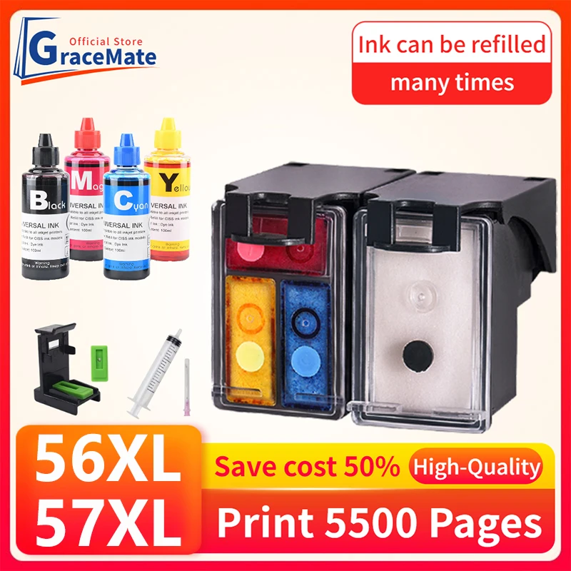 Remanufacture Ink Cartridge Compatible for HP 56 57 hp56 hp57 for Deskjet 5150 450CI 5550 5650 7760 9650 PSC 1315 1350 2110 2210