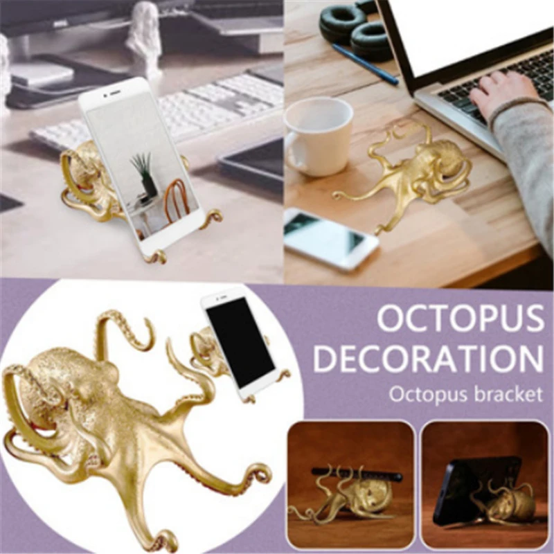 interesting small animal modeling decorative gifts new creative brass octopus computer mobile phone home office decoration free global shipping