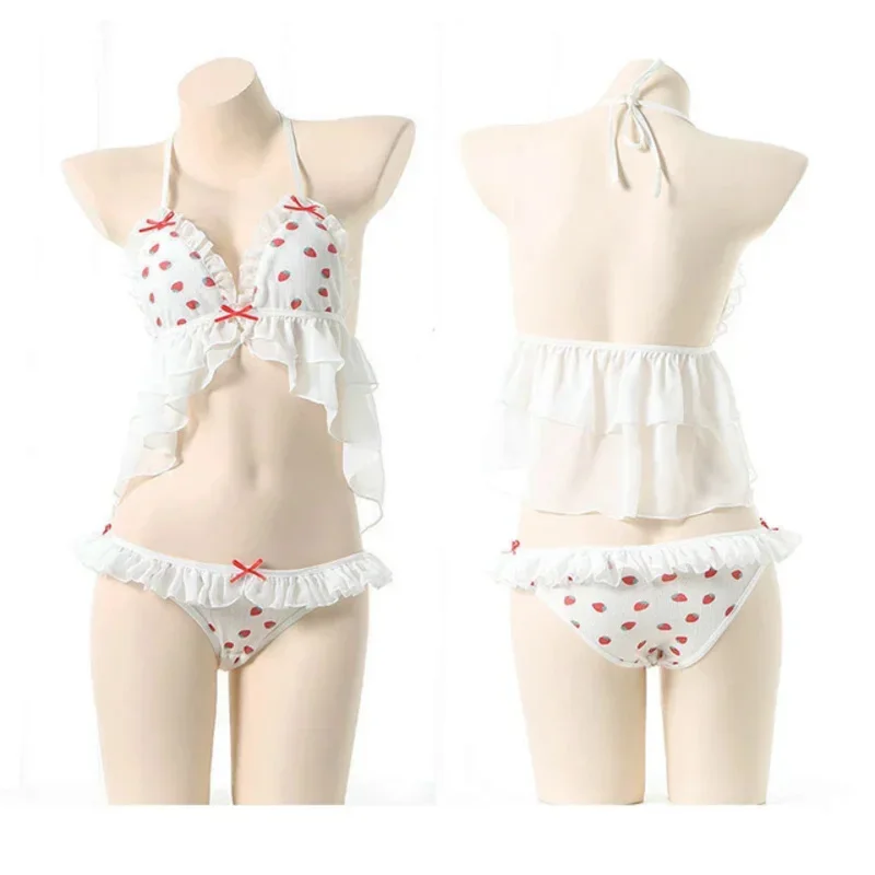 Милый милый комплект нижнего белья с клубничным шифоном и рюшами для девочек