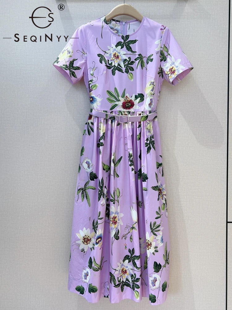 

Женское Хлопковое платье с карманами SEQINYY, модельное элегантное платье с винтажным цветочным принтом, весна-лето 100%
