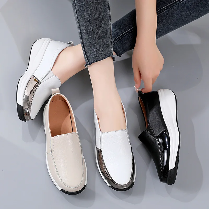 

Женские нескользящие туфли на толстой подошве, удобные повседневные туфли на плоской подошве, для увеличения роста, новинка 2023