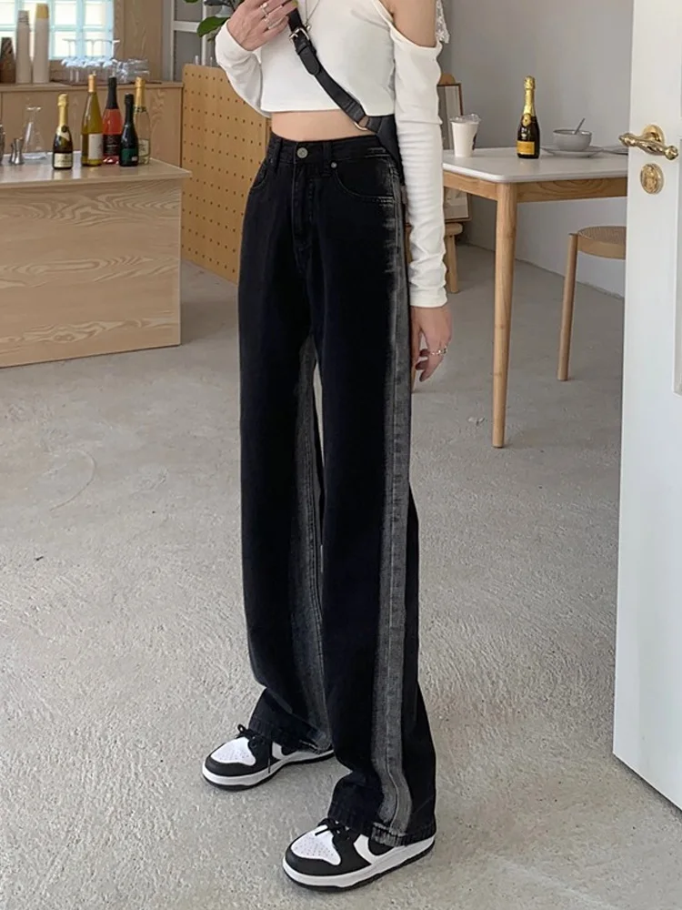 Woman Jeans High Waist Metal Buttons Pants Long Loose Women's Jeans Trousers Korean Style Drape High Waist Mom Jeans High Waist