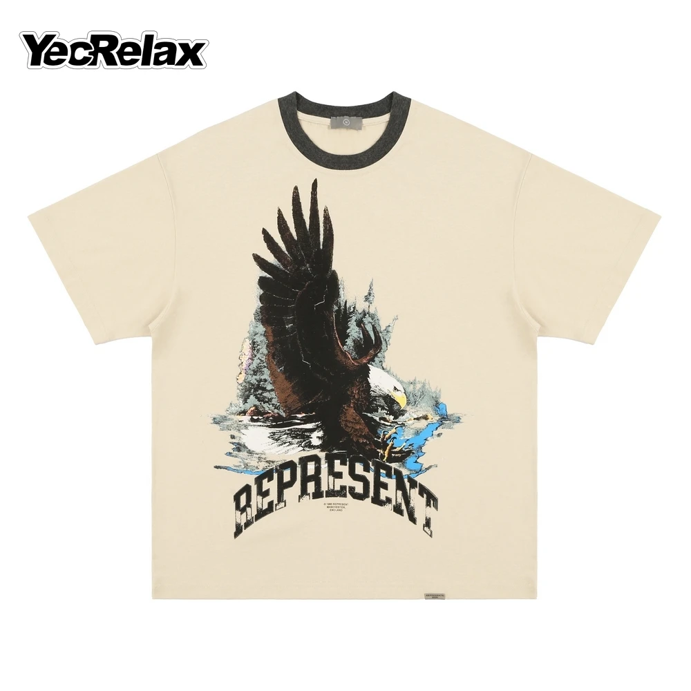 

Gothic Punk Mens Eagle Graffiti Graphic Print High Street Oversized Casual Tee Street Fashion Retro Short Sleeve Hip Hop Tee