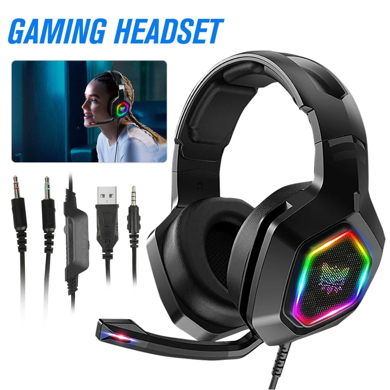 

Gaming Headset Black With Microphone Over Ear Headset Stereo Bass Stereo Sound Computer Accessories Gaming Headphones 3.5mm Usb