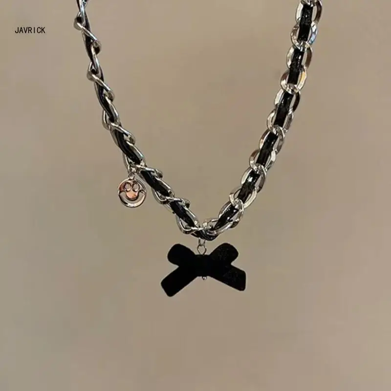 Классическое черное ожерелье с бантом регулируемое колье цепочка на ключицу