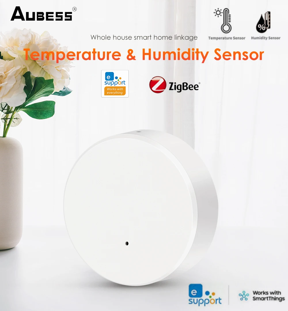

Датчик температуры и влажности Aubess ZigBee, умный комнатный гигрометр-термометр, управление через приложение, для Alexa Google